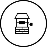 A Simple Black and White Graphic Illustration of a Water Well Icon in Circle Shape vector