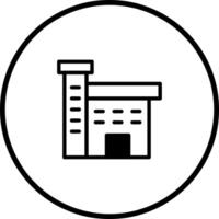 A simple building icon with a chimney within a circle represents architectural design and structure vector