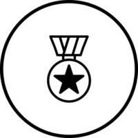 A simple black and white icon depicting a medal with a star inside a circle is displayed vector