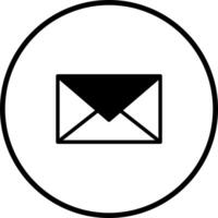 A minimalistic black and white illustration featuring a message envelope inside a circular frame design is visually appealing vector