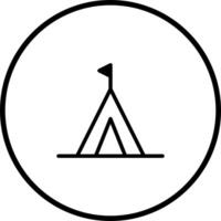 A minimalist illustration of a tent with a flag on top inside a circle icon vector