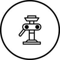 A line art illustration depicting a mechanical jack within a circular frame used for lifting vehicles repair vector