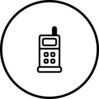 A clear and minimalist representation of a walkie-talkie device within a circular boundary conveys communication vector
