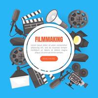 Filmmaking Landing Page Template, Cinematography, Movie Production Website Interface Flat Illustration vector