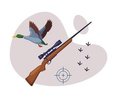 Hunting Objects Set, Shotgun, Target and Flying Wild Duck Flat Illustration vector