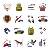 Hunter Attributes Set, Hunting Season Tackles and Equipment Big Collection Flat Illustration vector