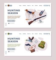 Hunting Season Landing Page Templates Set, Hunter Tackles and Equipment Website, Mobile App Interface Flat Illustration vector