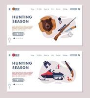 Hunting Season Landing Page Templates Set, Hunter Tackles and Equipment Website Interface Flat Illustration vector