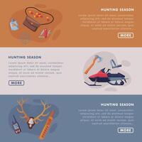 Hunting Season Landing Page Templates Set, Hunter Attributes, Tackles and Equipment Website Interface Flat Illustration vector