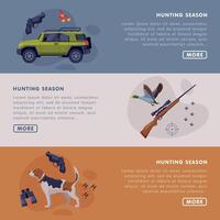 Hunting Season Landing Page Horizontal Templates Set, Hunting Attributes, Tackles and Equipment Website Interface Illustration vector