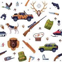 Hunter Attributes Seamless Pattern, Hunting Season Tackles, Textile, Wallpaper, Wrapping Paper, Background Design Flat Illustration vector