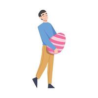 Young Man Carrying Huge Decorated Easter Egg, Happy Easter Concept Cartoon Style Illustration vector