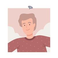 Shot of Cheerful Young Man Taking Selfie Using Smartphone Cartoon Illustration vector