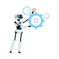Modern Humanoid or Robotic Device with Iron Limbs Holding Gear-wheel Illustration vector