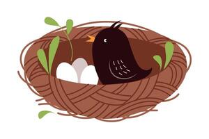 Cute Little Bird as Forest Habitant Sitting in Nest Illustration vector
