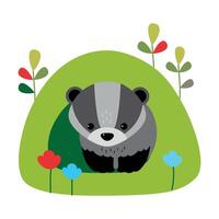 Funny Badger as Forest Animal Sitting Near Its Burrow Illustration vector