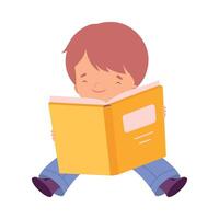 Little Boy Reading Book, Adorable Kid Sitting on Floor with Book, Education and Imagination Concept Cartoon Style Illustration vector