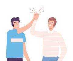 Smiling Males Sliding Hands as High Five Gesture Illustration vector