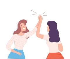 Smiling Females Sliding Hands as High Five Gesture Illustration vector