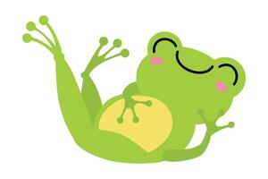 Green Frog with Protruding Eyes Lying and Smiling Illustration vector