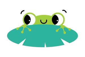 Funny Green Frog with Protruding Eyes Peeping Out from Leaf Illustration vector