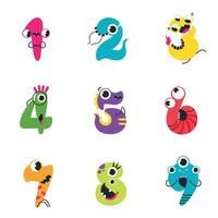 Funny Monsters Numbers Set, Cute Fantasy Colorful Creatures in the Shape of Numerals, Mathematics, Learning Material for Kids Cartoon Style Illustration vector