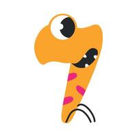 Number Seven Cute Monster, Funny Fantasy Creature Character, 7 Numeral, Mathematics, Learning Material for Kids Cartoon Style Illustration vector