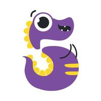 Number Five Cute Purple Monster, Funny Fantasy Creature Character, 5 Numeral, Mathematics, Learning Material for Kids Cartoon Style Illustration vector
