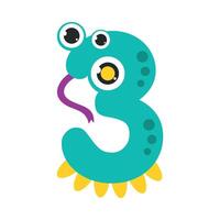 Number Three Cute Monster, Funny Fantasy Alien Character, Mathematics Symbol, Learning Material for Kids Cartoon Style Illustration vector