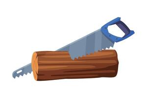 Saw with Toothed Edge Cutting Log Illustration vector