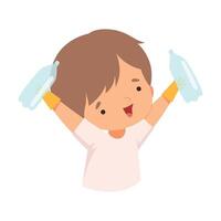 Cute Boy Collecting Plastic Wastes, Child Picking Up Trash for Recycling, Kid Helping Save the World Cartoon Style Illustration vector