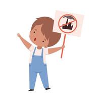 Cute Boy Protesting against Nature Air Pollution, Kid Helping Save the World, Nature and Ecology Protection Cartoon Style Illustration vector