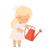 Cute Girl with Watering Can, Kid Helping Save the World, Nature and Ecology Protection Cartoon Style Illustration vector