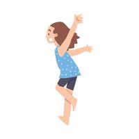Happy Running Naughty Little Girl Cartoon Style Illustration on White Background vector