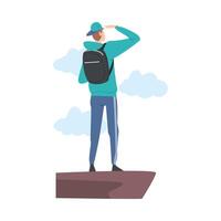 Standing at Cliff Male Looking Ahead as into Bright Future Illustration vector