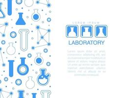 Laboratory Banner Template with Space for Text, Pharmacy, Chemistry Science, Medicine Poster, Card, Brochure Design with Lab Equipment Seamless Pattern Illustration vector