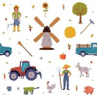 Agricultural Objects Seamless Pattern, Agriculture, Gardening and Farming Background, Textile, Packaging, Wallpaper, Wrapping Paper Illustration vector