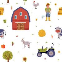 Farm and Agricultural Objects Seamless Pattern, Agriculture, Gardening and Farming Background, Textile, Packaging, Wrapping Paper Design Illustration vector