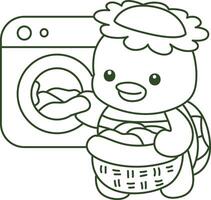 Outline of kappa cleaning the clohtes in the washing machine. Coloring pages of cute kappa. vector