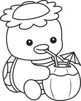 Outline of kappa drinking a coconut drink. Coloring pages of cute kappa. vector