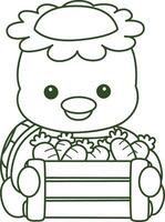 Outline of kappa bring a lot of carrot. Coloring pages of cute kappa. vector