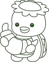 Outline of kappa bring a bread. Coloring pages of cute kappa. vector