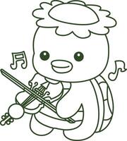 Outline of kappa playing a violin. Coloring pages of cute kappa. vector