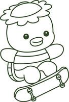 Outline of kappa playing a skateboard. Coloring pages of cute kappa. vector