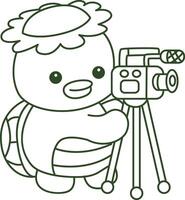 Outline of kappa making content with camera. Coloring pages of cute kappa. vector