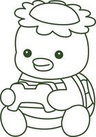 Outline of kappa playing a game. Coloring pages of cute kappa. vector