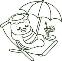 Outline of kappa laying in the beach. Coloring pages of cute kappa. vector