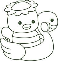 Outline of kappa stuck in the flamingo tire. Coloring pages of cute kappa. vector