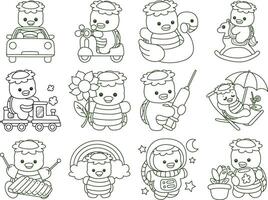 Outline of kappa in the variation of transportation. Coloring pages of cute kappa. vector
