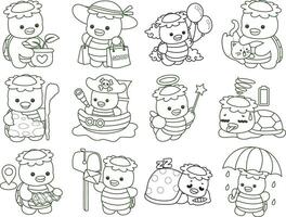 Outline of kappa in the variation of saily life. Coloring pages of cute kappa. vector